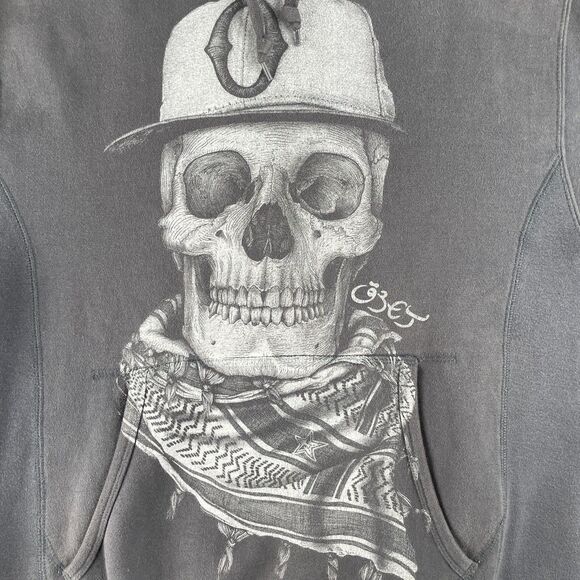 Obey Hoodie Mens M Gray Skull Graphic Pullover Fleece Sweatshirt Streetwear Rare - Picture 3 of 8